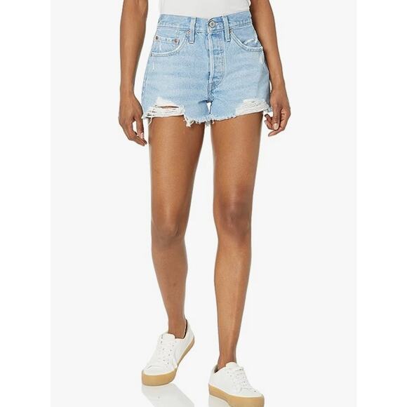 Levi's Pants - Levis 501 Premium Womens 30 High Rise Distressed Button Fly Light Wash Shorts